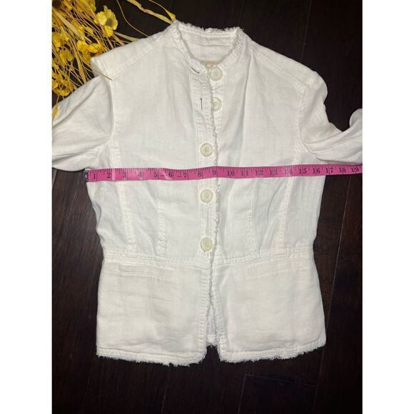 Micheal Kor 100% linen cream frayed trim button up jacket/blazer sz 0 - Picture 9 of 9